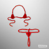 Sweet & Sour edible gummy bra and thong set displayed flat – red gummy lingerie candy for playful couples.