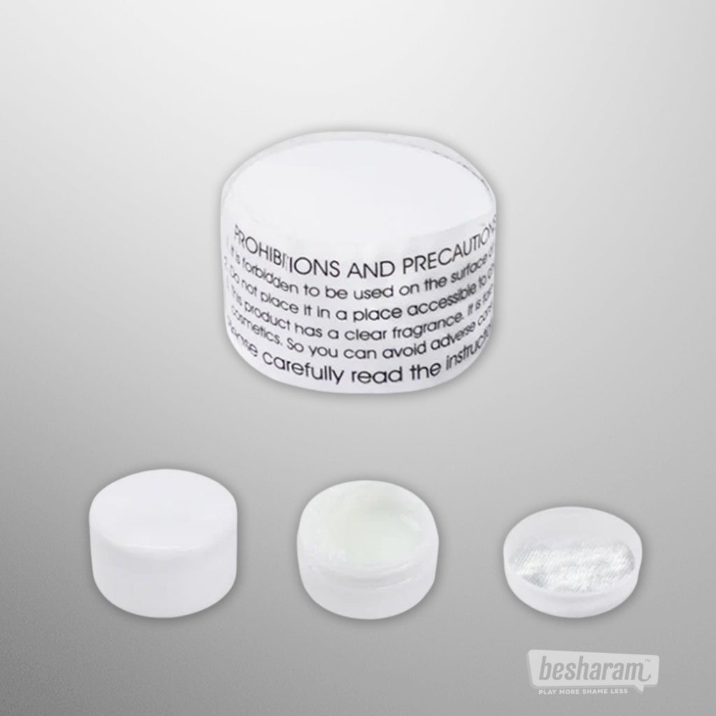 Tantaly discoloration cream jar with lid and inner seal included in the sex doll repair kit.