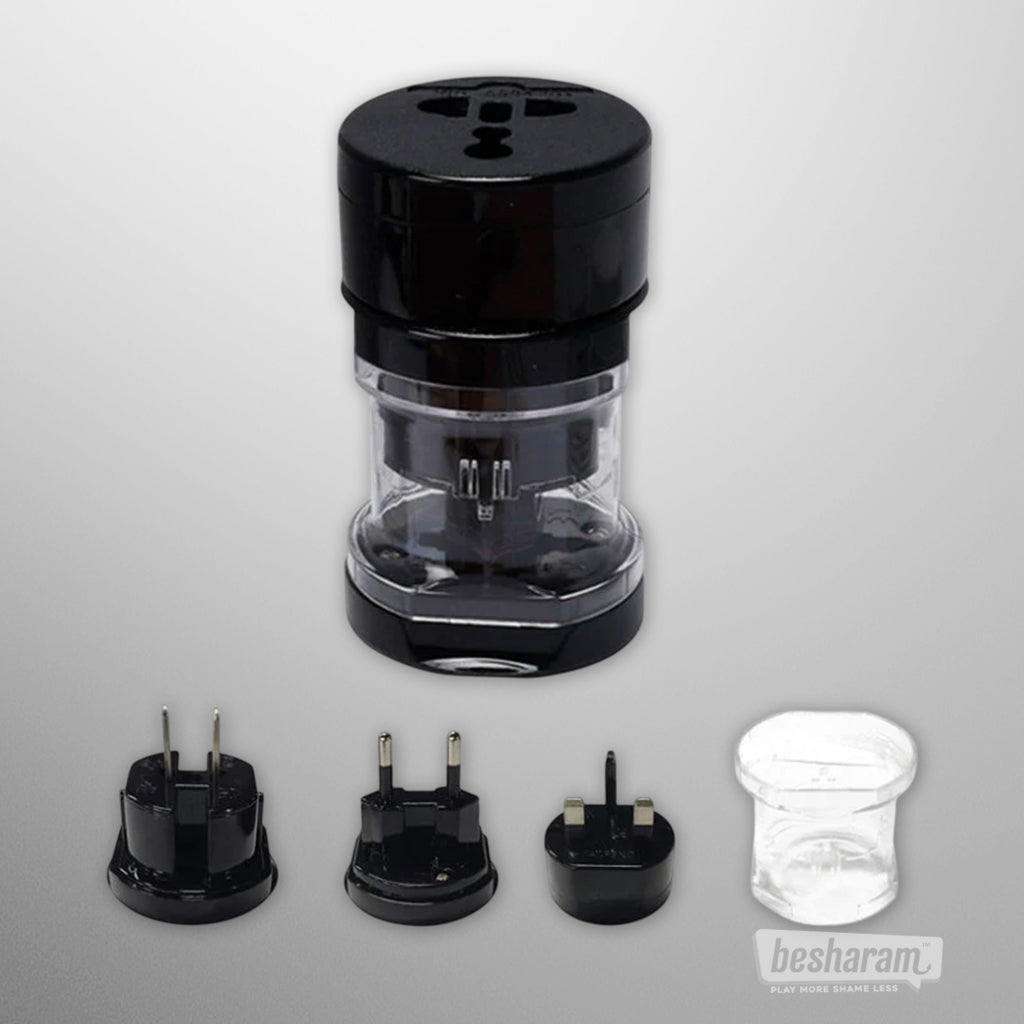 Universal travel power adapter with interchangeable plug heads included in the Tantaly repair kit.