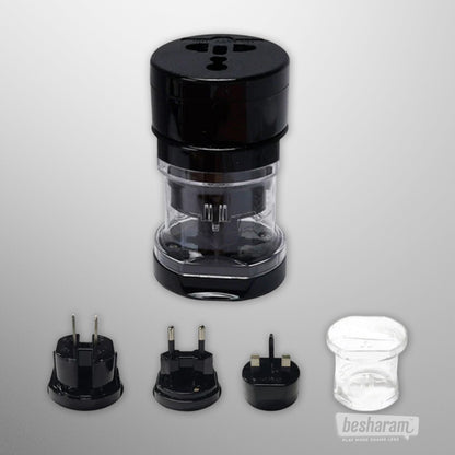 Universal travel power adapter with interchangeable plug heads included in the Tantaly repair kit.