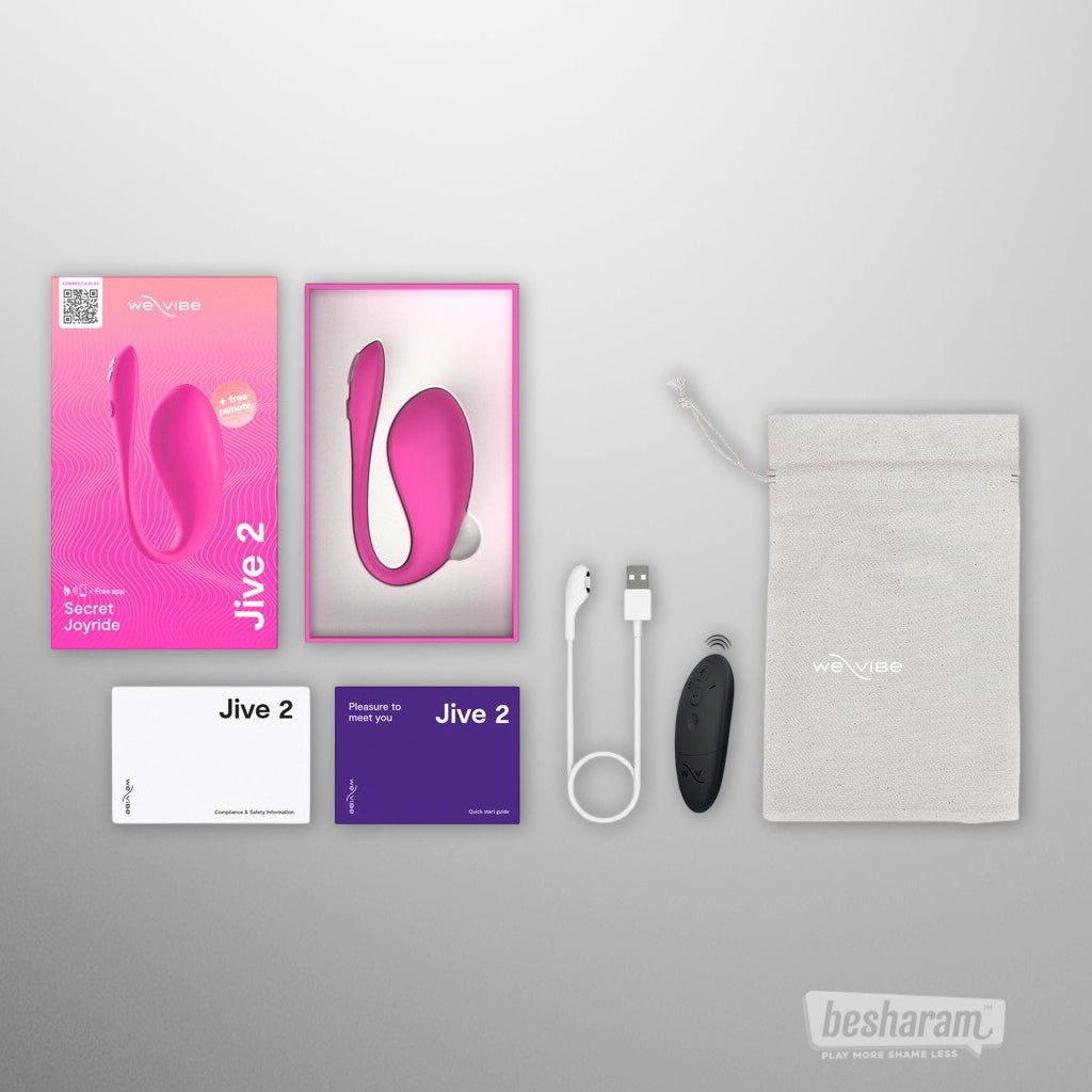 Full box contents: Jive 2 device, remote, charging cable, pouch, and manuals.
