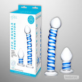 Glas Double Penetration Glass Swirly Dildo & Buttplug Set Unboxed