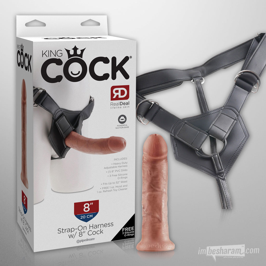 King Cock Strap-on Harness with 8&quot; Cock Tan Unboxed