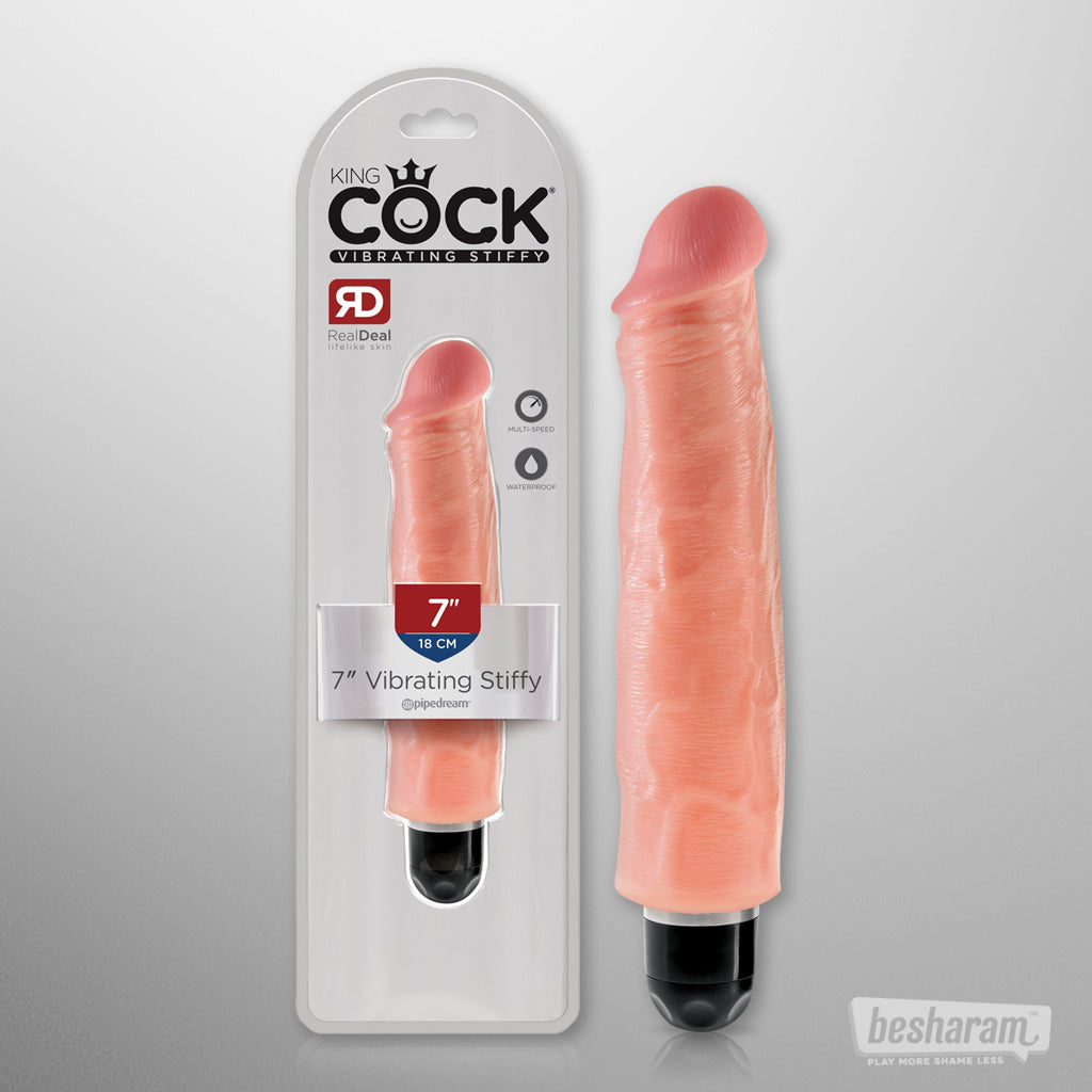 King Cock 7&quot; Stiffy Realistic Vibrator Beige
