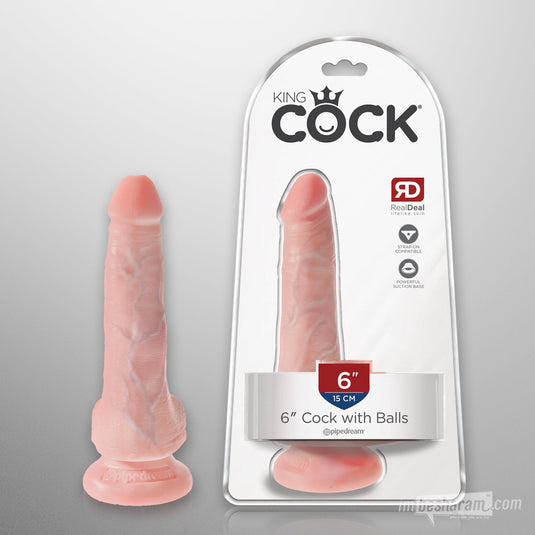 King Cock 6" Realistic Dildo with balls Beige Unboxed