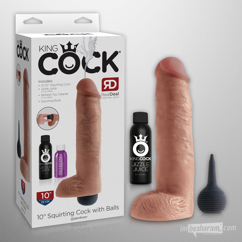 King Cock 10&quot; Squirting Cock with Balls Tan Unboxed