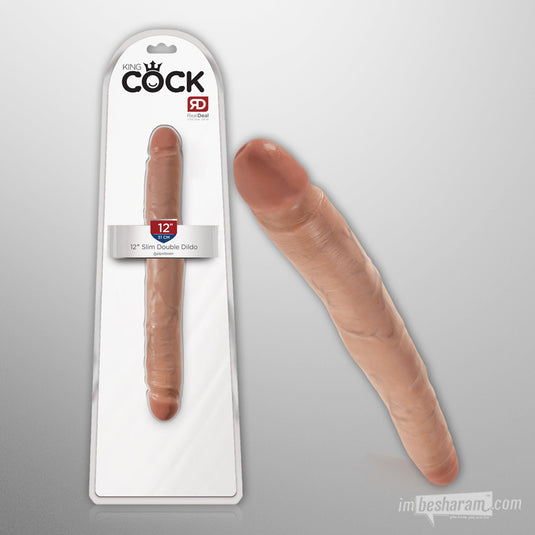 King Cock 12&quot; Slim Double Dildo Tan Unboxed