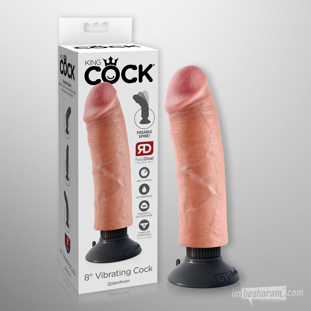 King Cock 8&quot; Vibrating Cock Unboxed Beige