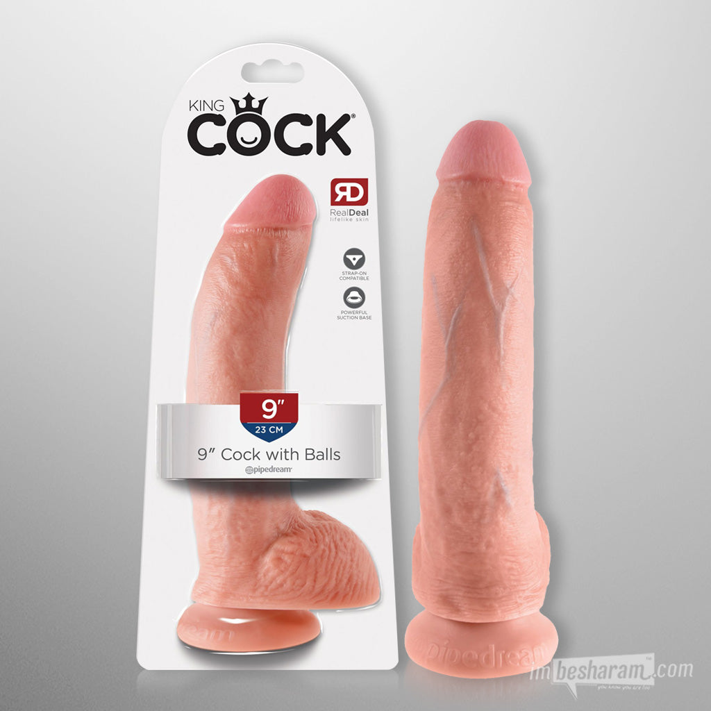 King Cock 9&quot; Cock with Balls Beige Unboxed