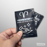 Promescent before and after wipes sachets shown together highlighting compact single use design